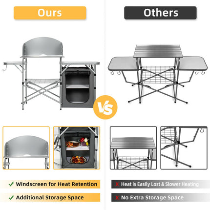 Outdoor BBQ Portable Grilling Table with Windscreen Bag