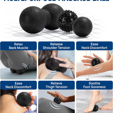 Yes4All Foam Muscle Roller Set, 7-In-1 High-Density Set of Back Roller, Fascia Massage Tool, Stretch Strap, Spiky, Peanut & Smooth Massage Balls, Carry Bag - Ideal for Muscle Care & Relaxation