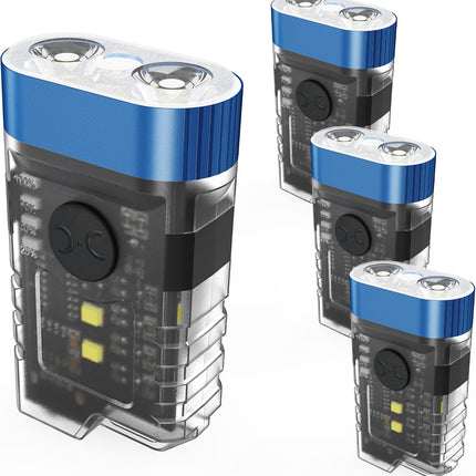 Rechargeable EDC Clip Flashlight, Blue, 4 Pack