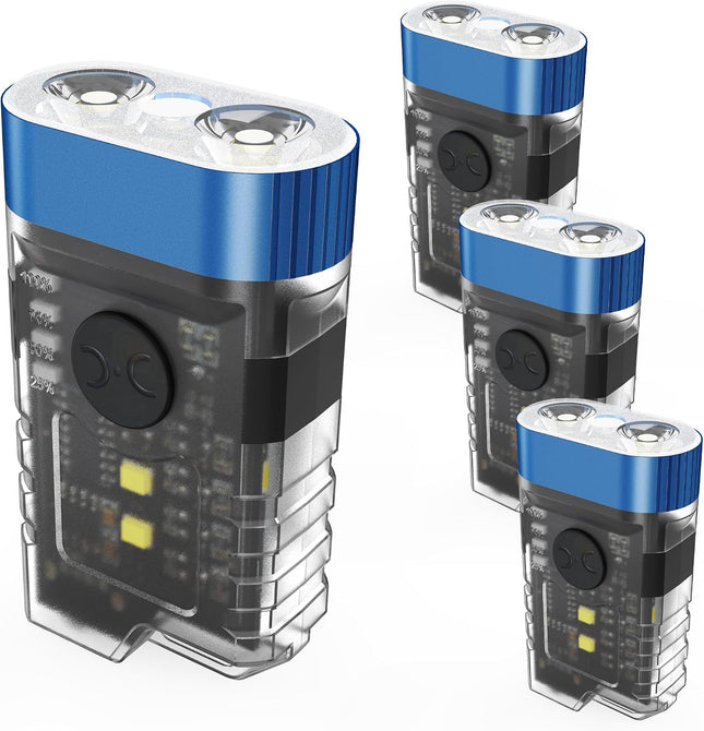 Rechargeable EDC Clip Flashlight, Blue, 4 Pack