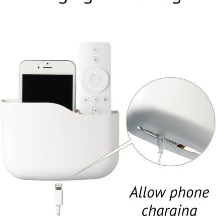 TV Remote Holder Wall Mount Remote Control Holder for Bed Universal Bedside Wall Remote Holder Caddy Organizer Hole-Free Remote Control Holder (For 2 or 3 Remote Controls–White–Quantity1
