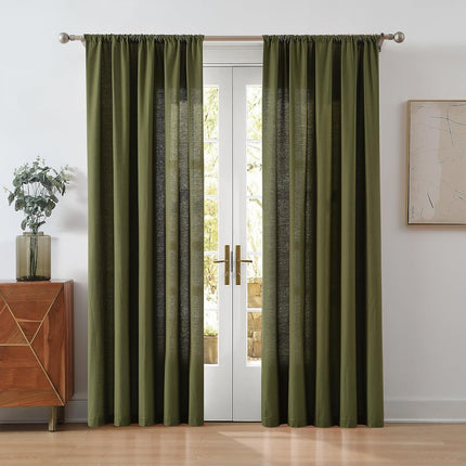 Solid Cotton Percale Olive Green 50X96 Window Curtain Pair, Solid Color Themed, Oeko-Tex Certified Confidence