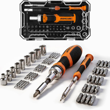 Ratcheting Screwdriver Set: 56-Piece Magnetic Multi Bits Tool Kit with Case