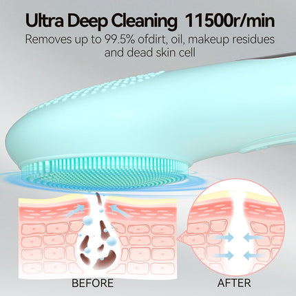 Rechargeable Silicone Facial Cleansing Brush for Women & Men - 5 Modes Waterproof Face Scrubber with Heat Massage, Deep Cleansing & Exfoliating Electric Face Brush (Green)