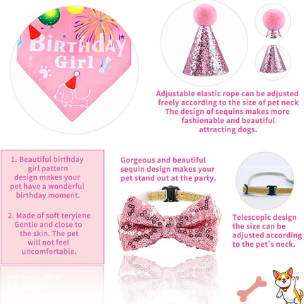 Dog Party Supplies Decorations - Cute Bandana, Let'S Pawty Banner, Cake Topper, Hat, Pink Bowtie, Tutu Skirt, Paw Balloon for Birthday Celebration