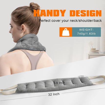 Heating Pad for Neck Shoulders and Back Microwavable Wrap Weighted Neck Warmer 32X5In Microwave Heat Wrap Rice Beanbag Lavender Scented 1.5Pounds