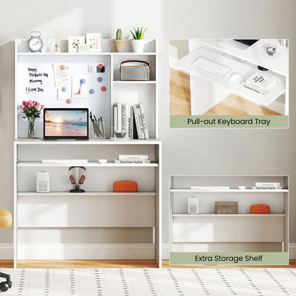Compact Office Computer Desk with Hutch Magnetic Whiteboard