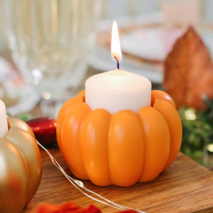 2-In-1 Pumpkin Candle Holder Set - Orange Fall Taper, Tealight & Votive Candle Holders - Pumpkin Table Centerpiece, Fall Candle Decor, Halloween Candlestick Holder (Set of 6)