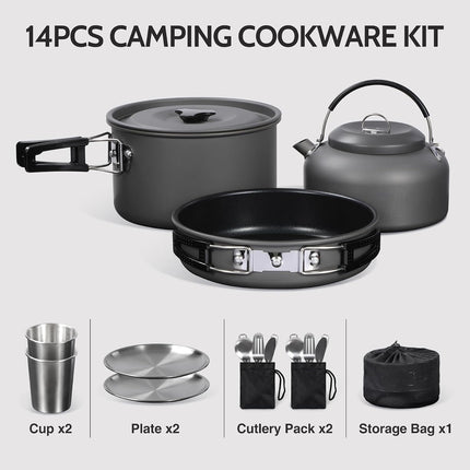 6/10/11/12/14/15/19 PCS Camping Cookware Mess Kit Camping Gear Campfire Utensils Lightweight Stackable Pot Pan Bowls Soup Spoon with Storage Bag for Camping, Backpacking, Outdoor Cooking