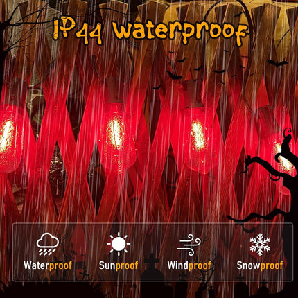 10Ft Halloween LED String Light with Red Blood Tear Drops, Halloween Decorations Lights with 10 ST40 LED Bulbs, Outdoor Spooky Lights for Patio, Balcony, Party Decoration, Black