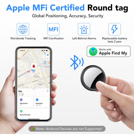 Air Tracker Tag, Bluetooth Tracker-4Pack, Bluetooth Item Finder Compatible with Apple Find My (Ios Only), IP68 Waterproof, Replaceable Battery, Item Locator for Keys/Bags/Wallets Black, FCC Approved