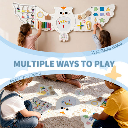 11-In-1 Toddler Learning Activity Center Owl Activity Wall Busy Board Panels for 3+ Years Old