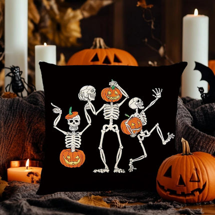Halloween Pillow Covers 20 X 20 Inch Set of 2 Skeleton Skull Pumpkin Couch Throw Pillow Covers Decorative Pillow Case Cushion Case for Chair Sofa Bedroom Living Room Halloween Home Decor Black