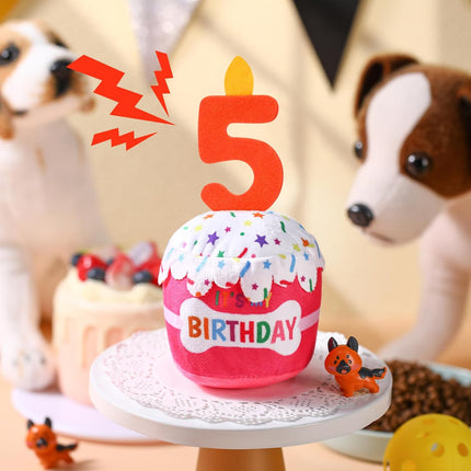 Dog Birthday Cake Toy Squeaky Plush Gift,5Th,Pink