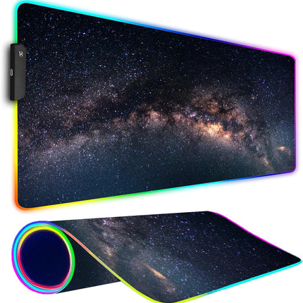RGB Gaming Mouse Pad, Large Mousepad with Led Light, Keyboard Pad Gaming Accessories for Desk, Non-Slip Rubber Base Big Mouse Mat for Gamer, 31.5 X 11.8 Inch, Galaxy