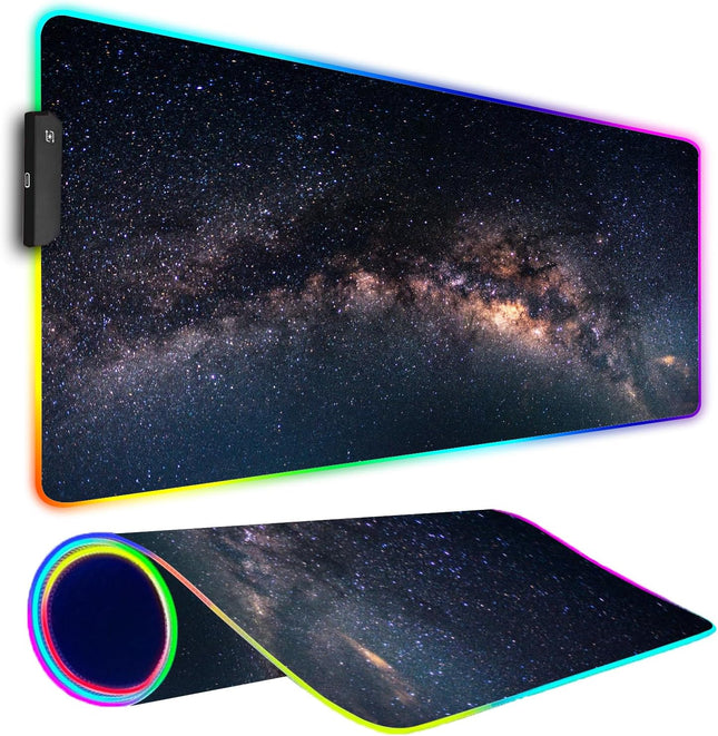 RGB Gaming Mouse Pad, Large Mousepad with Led Light, Keyboard Pad Gaming Accessories for Desk, Non-Slip Rubber Base Big Mouse Mat for Gamer, 31.5 X 11.8 Inch, Galaxy