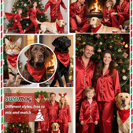Family Matching Pajamas Set Silk Satin Button down Sleepwear Long Sleeve Nightwear 2 Pcs Pj Set S-XXL