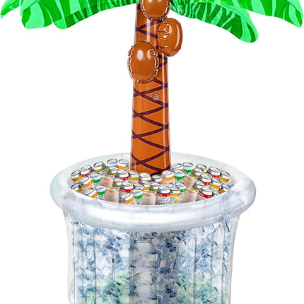 60" Inflatable Palm Tree Ice Chest Cooler,Luau Party Decorations,Summer Outdoor Drink Cooler with Drink Holder
