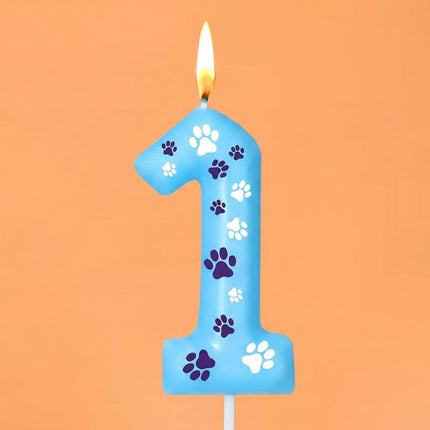 Blue Dog Paw Birthday Number Candles