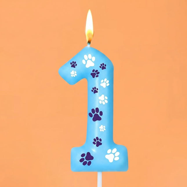 Blue Dog Paw Birthday Number Candles