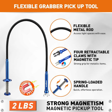 4PCS Telescoping Magnetic Pick up Tool Kit, Magnetic Sweepers Set with 360° Inspection Mirror, 2 Telescoping Magnetic Pickup Tools (5–25.6/6.9–29.5 In) & 24 in Flexible Claw Grabber