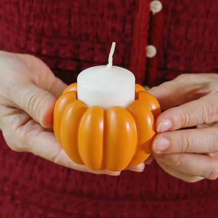 2-In-1 Pumpkin Candle Holder Set - Orange Fall Taper, Tealight & Votive Candle Holders - Pumpkin Table Centerpiece, Fall Candle Decor, Halloween Candlestick Holder (Set of 6)