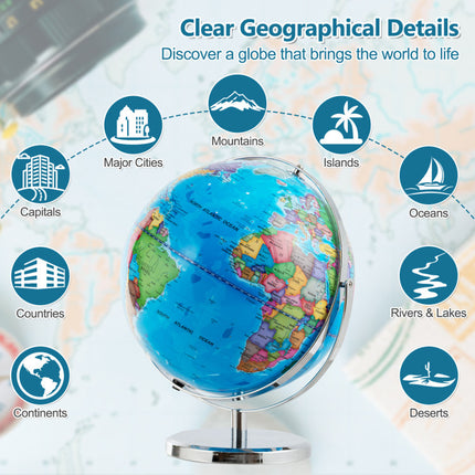 13 Inch Illuminated World Globe 720° Rotating Map with LED Light