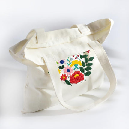 Embroidery Canvas Bag Kits for Adults Beginner Stamped Flowers Pattern DIY Cross Stitch Printed Flower Stitching Sewing Kit