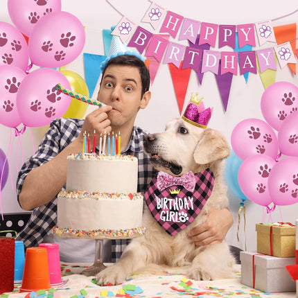 Dog Birthday Party Supplies, Dog Birthday Hat Bandana Scarf with Cute Bow Tie, Flag, Balloons for Small Medium Dogs Pets, Doggie Party Supplies Decorations