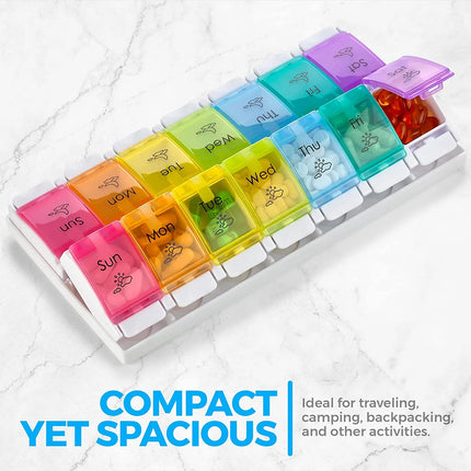 7 Day AM PM Pill Organizer Push Button Open a Daily Case - Plastic