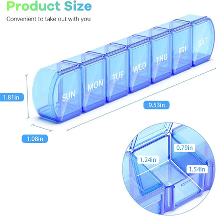 Extra Large Pill Organizer 2 Pack, XL Pill Box 7 Day, Weekly Pill Case with Large Capacity, Jumbo Organizer, BPA Free (Blue+Green)