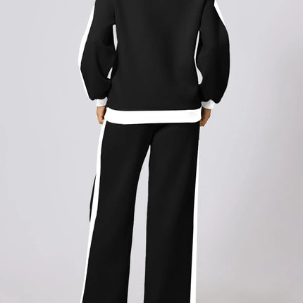 Womens Sweatsuits 2 Piece Set Fleece Lined Outfits Crew Neck Colorblock Long Sleeve Sweatshirt Jogger Pants Tracksuit Set with Pockets