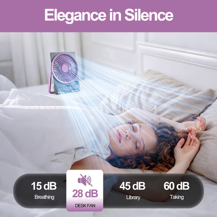 7.09" Small Portable Fan Rechargeable Battery Powered,6 Speeds Personal Mini Table Desk Fan for Office Bedroom,Travel Fan for Sleeping,Cruise Ship Beach Vocation Travel Essentials,Purple