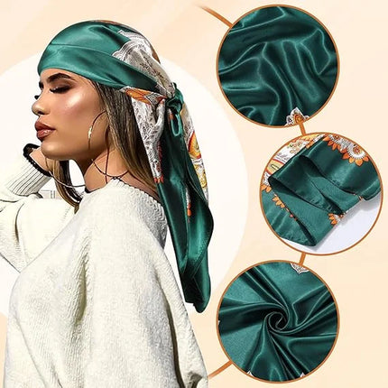 35” Large Satin Square Head Scarf - 2Pcs Silk Floral Head Scarves Women Hair Scarves Hair Bandanas