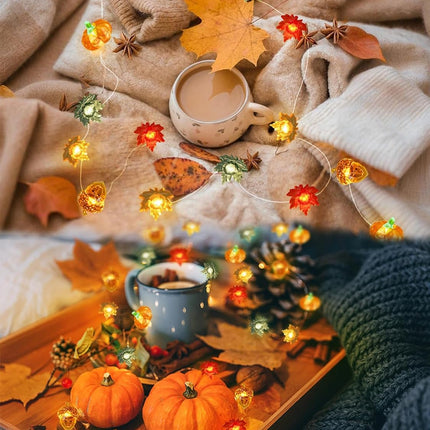 Fall Decor 3D Pumpkin Acorn Maple Leaf Fairy Lights Battery Operated Remote