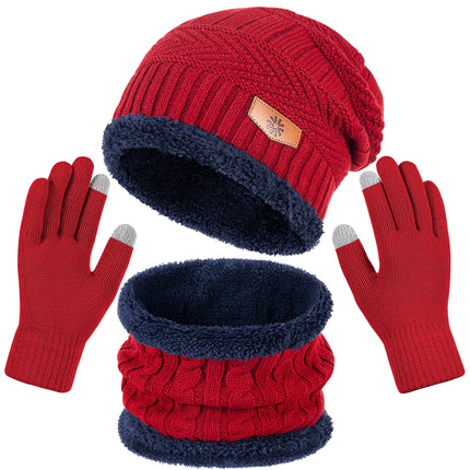 Men'S Winter Beanie Hat Scarf and Touch Screen Gloves Set for Women,Red