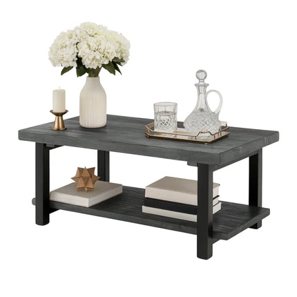 Rundell Pomona Rustic Industrial Modern Vintage Metal and Solid Wood Coffee Table with Storage, Easy Assembly, Small Rectangle Coffee Table, 42 in X 24 in X 18 In