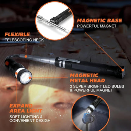 Telescoping Magnetic Pickup Tool, 360° Swivel Extensible Magnet with Flashlight