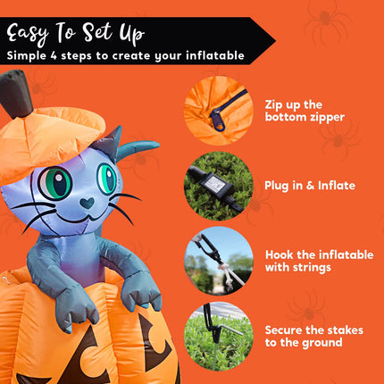 5 Ft Halloween Inflatable Animated Cat on Pumpkin,Halloween Outdoor Decoration with LED Lights,Blow up Decoration for Yard & Lawn,Party