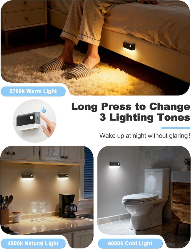 Motion Sensor Rechargeable Night Lights, 3 Modes 3CCT 3Pack,Black