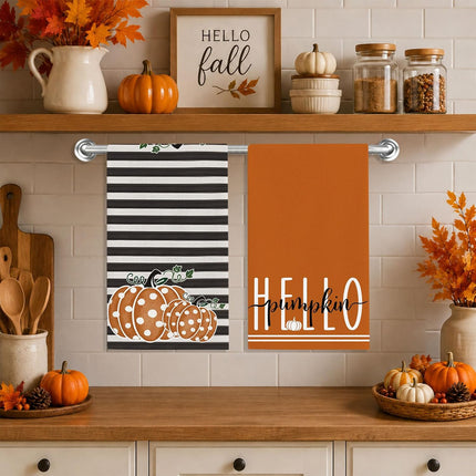 Fall Hello Pumpkin Kitchen Towels Dish Towels Set of 2-18 X 26 Inch