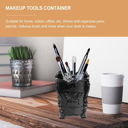 Acrylic Makeup Brush Pot Cosmetic Brush Holder Organizer Butterfly Decor Pencil Pen Container Black