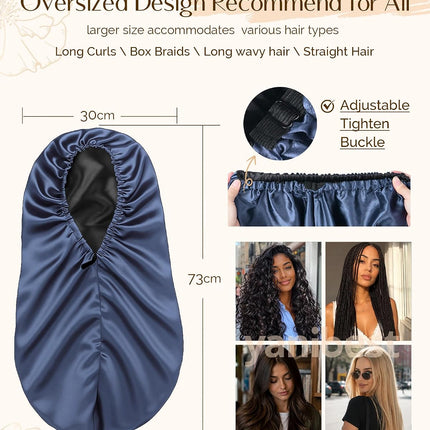 Adjustable Satin Sleep Bonnet, Double Layer Extra Long Hair Bonnet