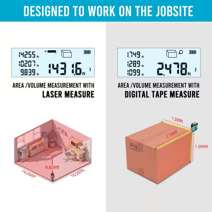 DT20 130 Ft. 3-In-1 16 Ft. Digital Tape Measure, Laser Distance Meter, Area, Volume. Pythagorean, Rechargeable