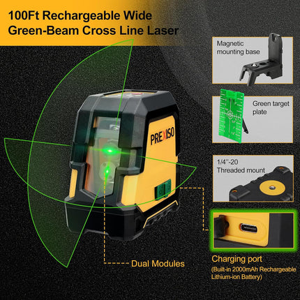 2-In-1 Digital Tape Measure 16Ft &  Laser Level with Tripod - 100Ft Rechargeable Dual Modules