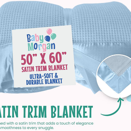 Thermal Waffle Knit Throw Blanket Satin Trim Blue 50" X 60"