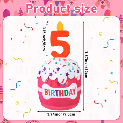 Dog Birthday Cake Toy Squeaky Plush Gift,5Th,Pink