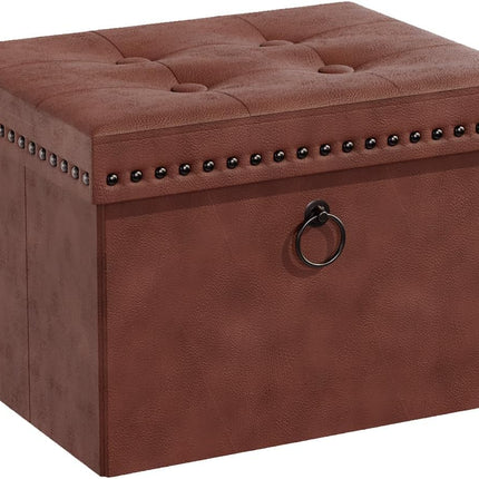 Ottoman Faux Leather Storage Ottoman Bench, Rectangular Storage Ottoman for Bedroom End of Bed, Brown Leather Footrest Ottoman with Toy Blanket Storage 16" D X 12" W X 12" H (Small)