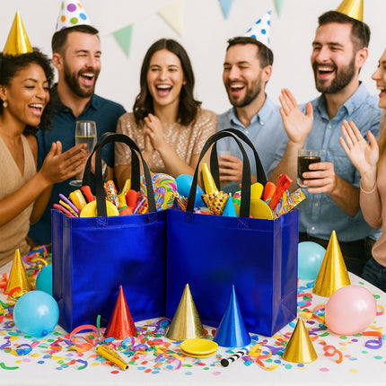 15 Pack Blue Gift Bags with Handles, 12.6 X 5 X 11 Inches
