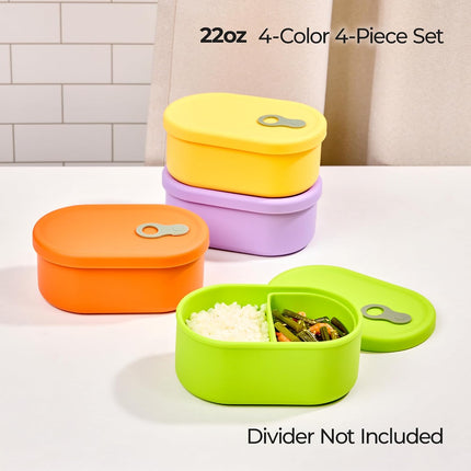 Korean Silicone Food Container, Steam Vent, 22 Floz 4-Piece Set